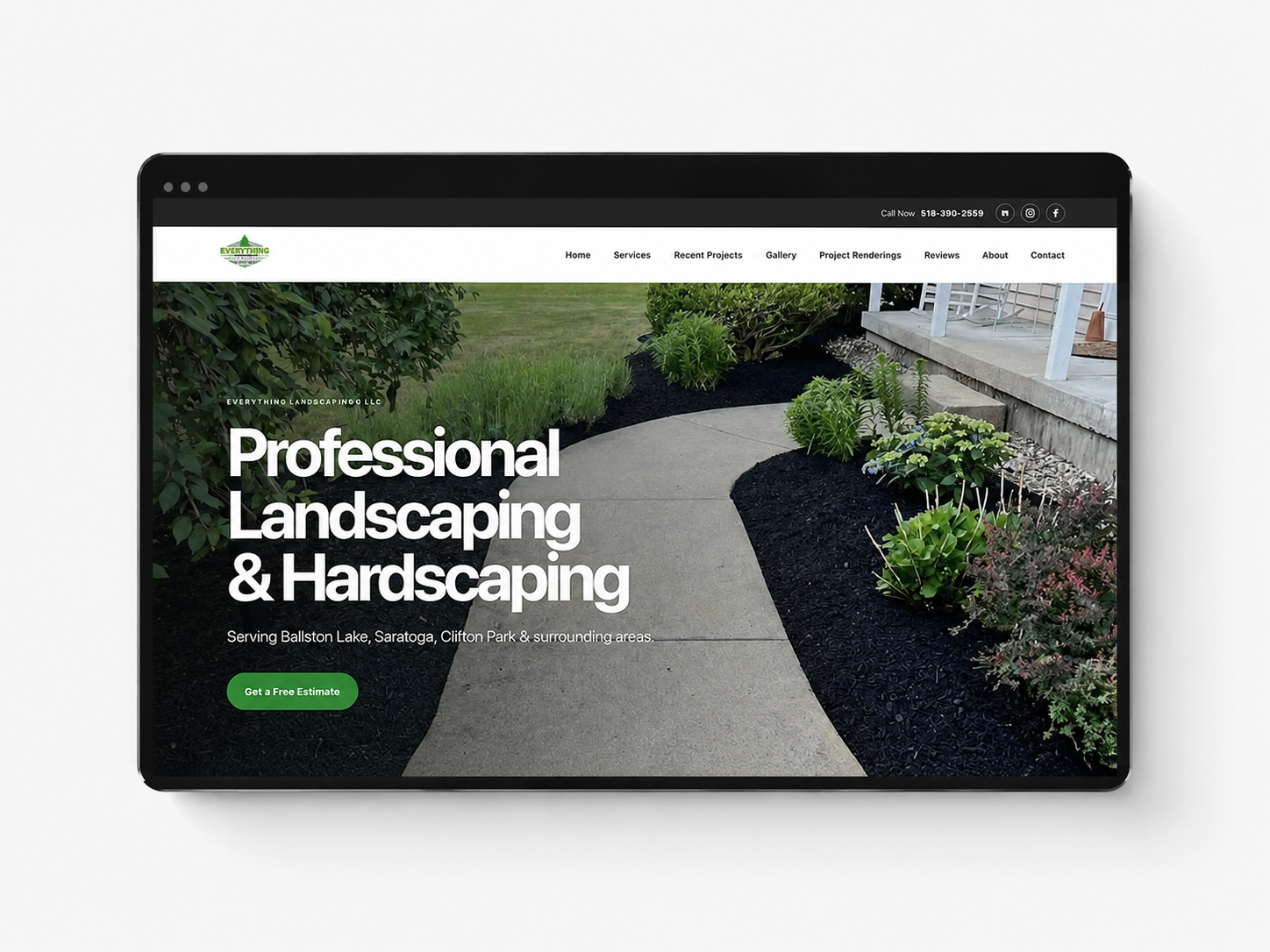 Everything Landscaping website displayed in a device mockup